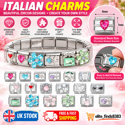 Zircon italian charms - italian, 9mm