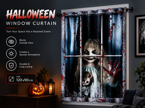 Scary halloween window curtain - window,