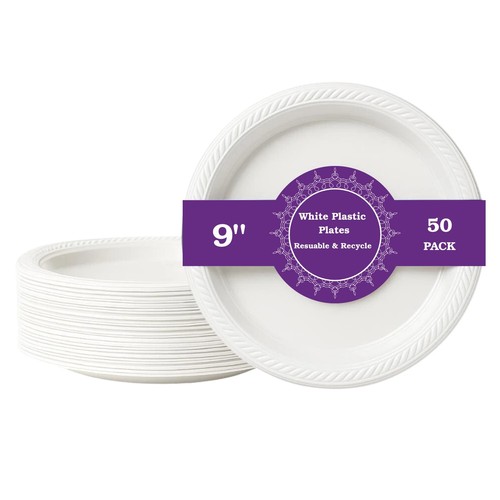 White plastic plates - white,